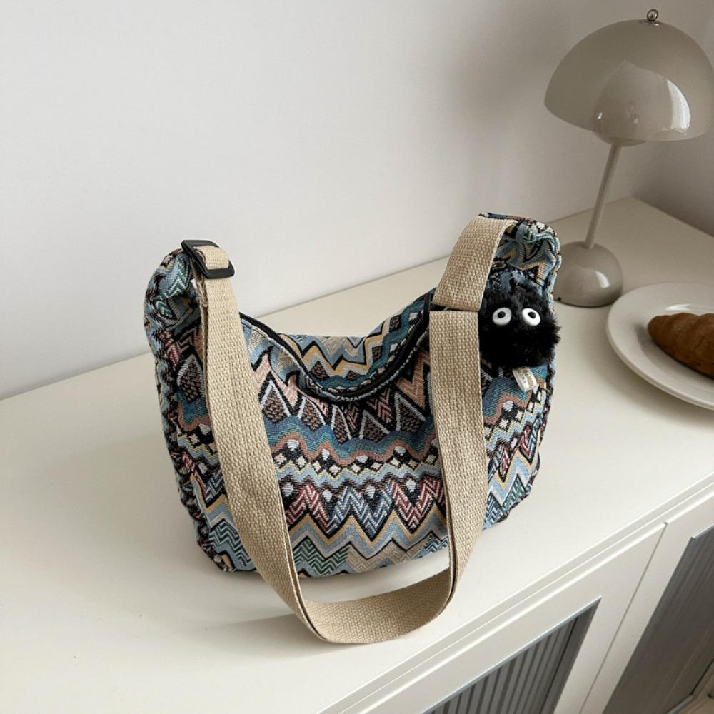 Large Capacity Canvas Bag Trendy Retro Shoulder Bag Casual Commuting Bag Party