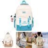Color Blocked Letter Embroidery Student Backpack With Plush Pendant For Daily Use