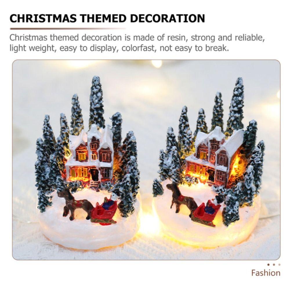 Led Light Christmas Village House Figurines Night Lamp Creativity Christmas Town Ornaments DIY Crafts Cartoon Resin Mini House