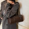 Retro PU Cylinder Bag For Women Trendy Large Capacity Commuting Underarm Bags Solid Color Zipper Female Shoulder Pack