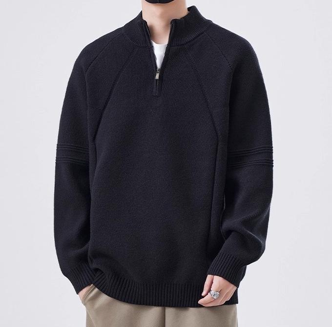 Men's Trendy Korean Half-High Collar Zipper Sweater - Autumn/Winter Loose Knit Pullover