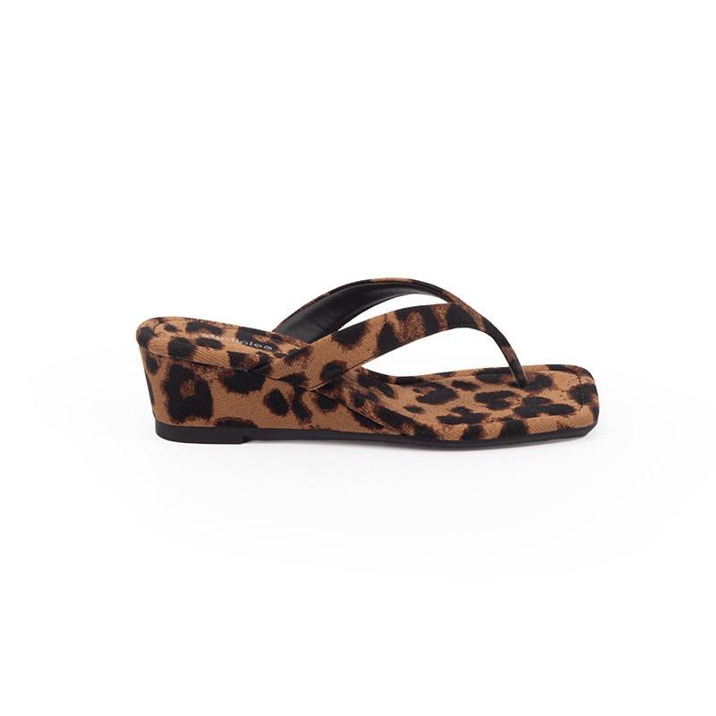 Slope Heel Beautiful Slippers Leopard Print Toe Flip-flops Outside Women's Summer