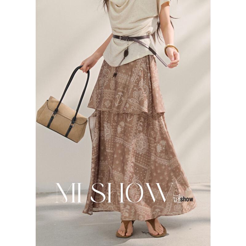 

Mixiu Bohemian Style Tiered Midi Skirt L
