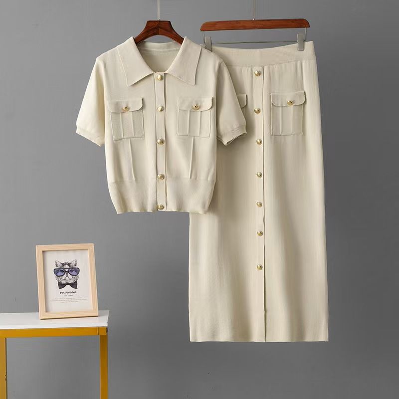 

Западный стиль Новая мода Вязаный топ Юбка Комплект из двух предметов Вязаный топ и юбка Apricot color One size