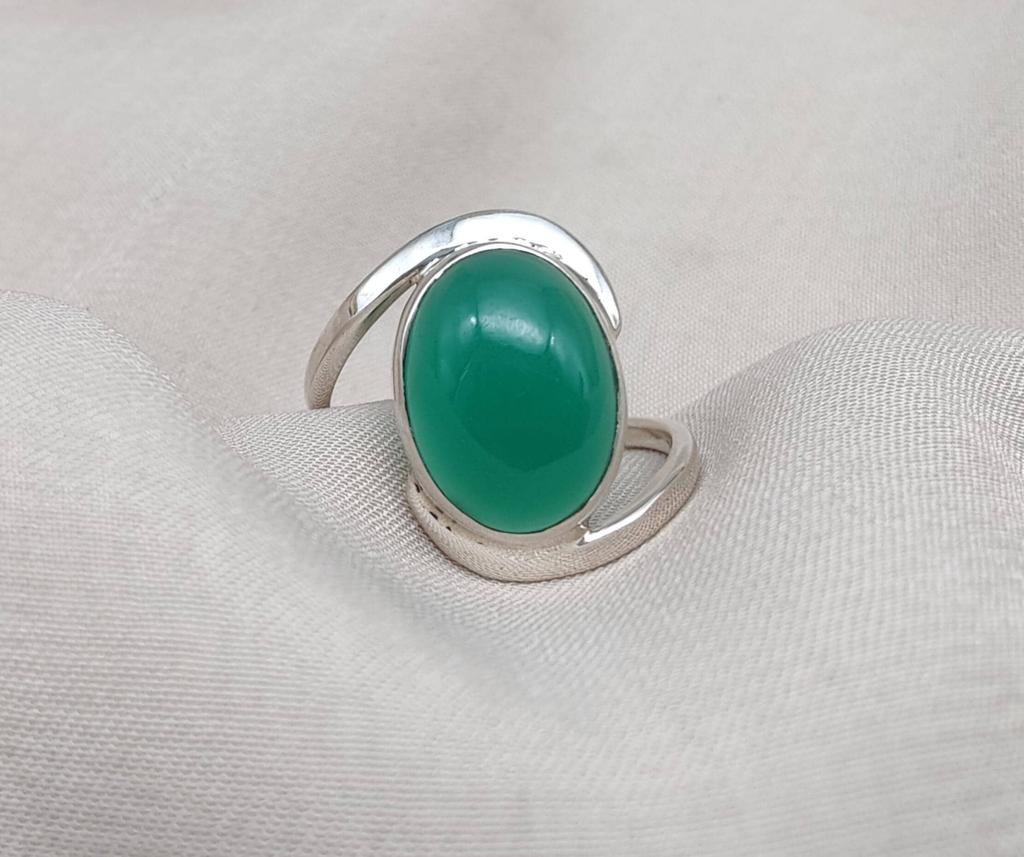 Green Onyx Sterling Silver Ring: Handmade Boho Statement Jewelry