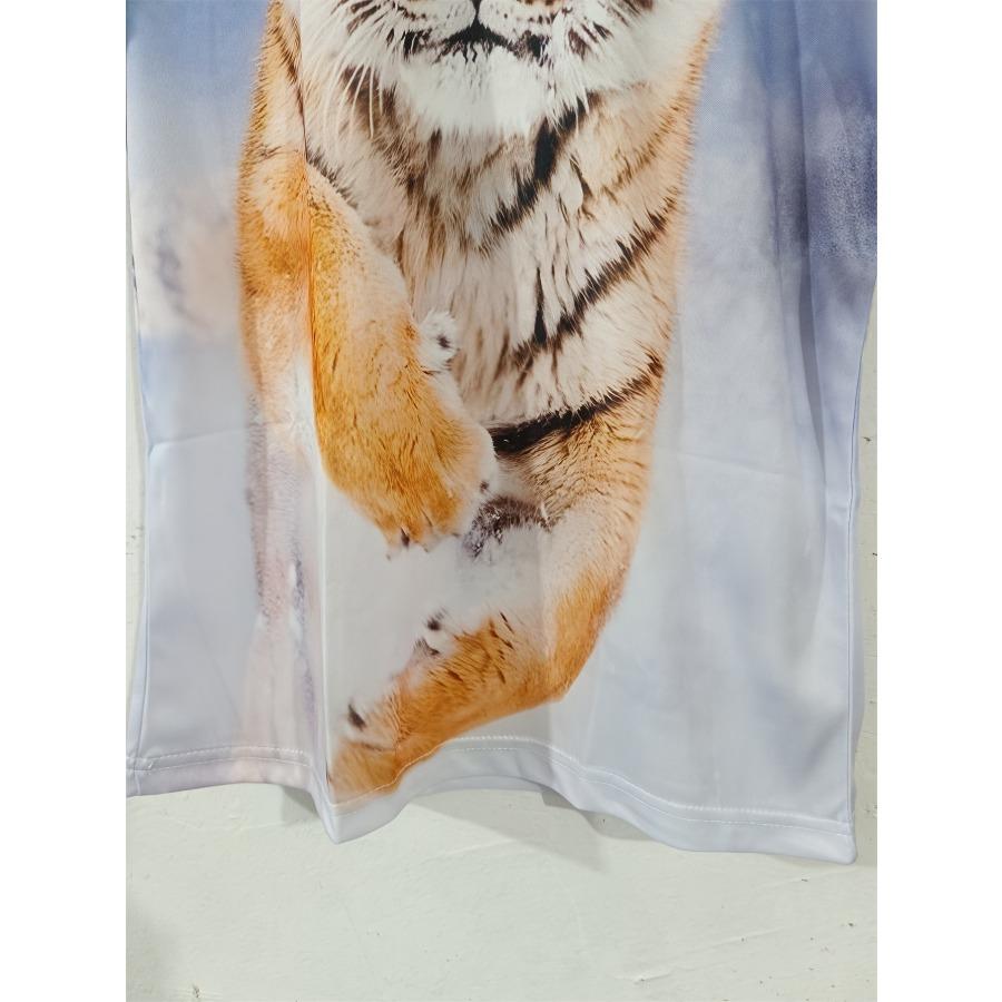 Summer White Tiger 3D Printed T Shirts Round Neck Streetwear Casual Stretch Soft T Shirt Men Plus Size European Male Tee Shirts