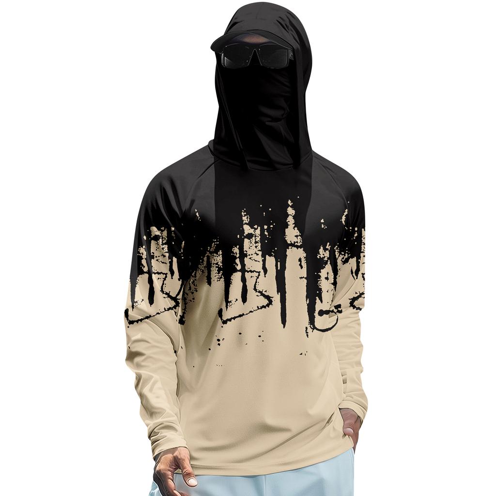 Men’s Summer Long Sleeve Hooded T Shirt Quick Dry Print Lightweight Sun Sports Fishing Gym Top