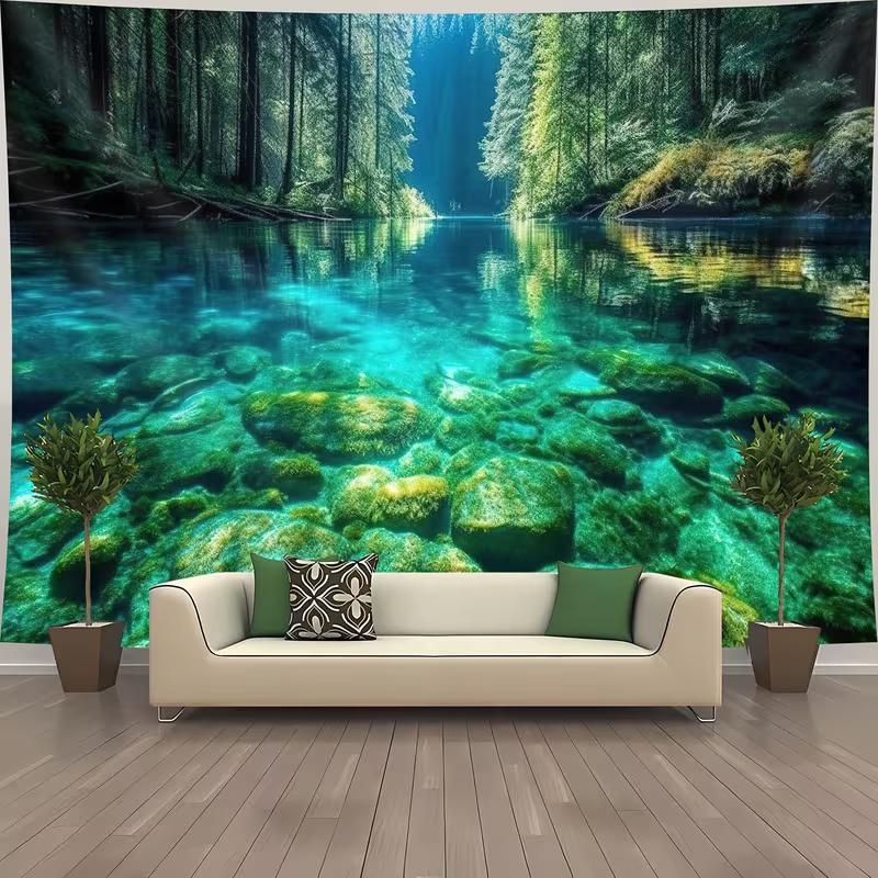 2D Aesthetic Clear Water Forest Tapestry Bohemian Home Decor
