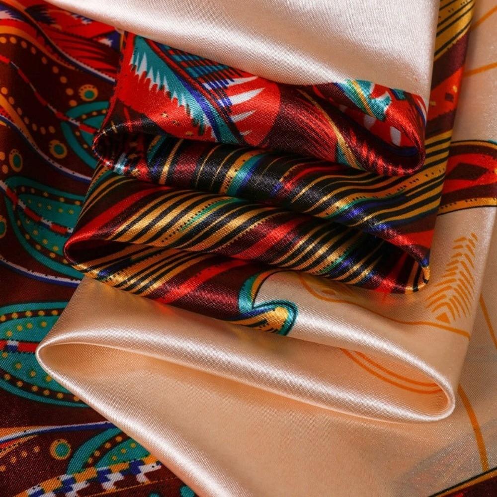 Silk Fabric Muslim Turban Printed Design Square Scarf New Stretch Bandana  Four Seasons Use