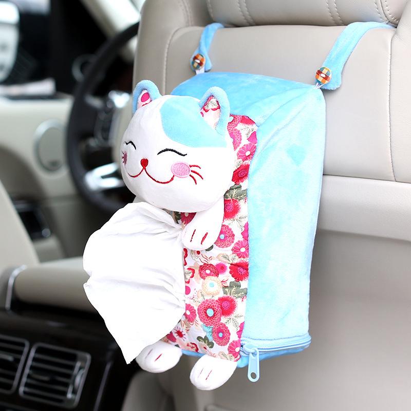 1PC Multifunctional Lucky Cat Hanging Tissue Box for Car Cartoon Paper Towel Bag Napkin Tissue Box