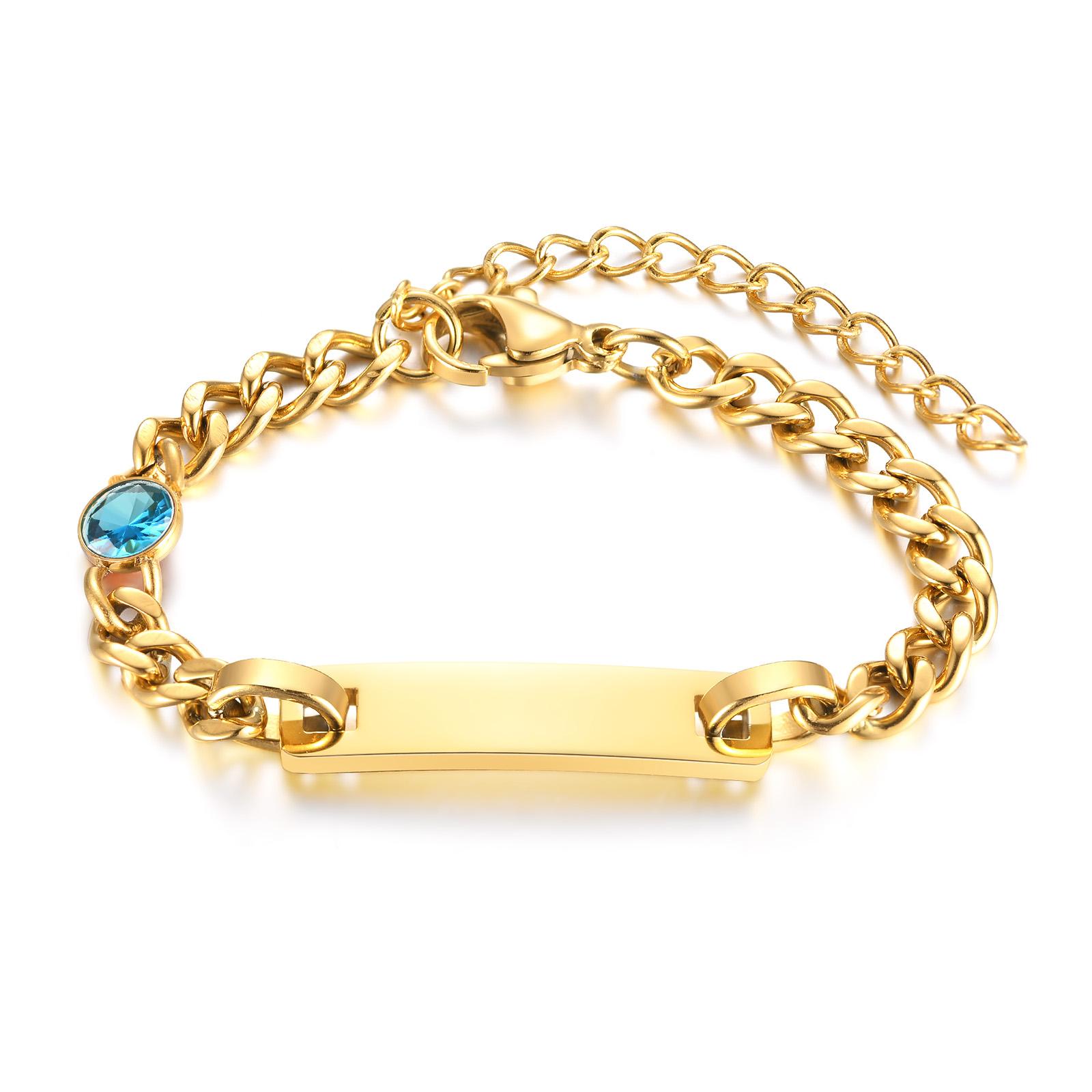 

Personalized Little Girl Boy Bracelet with Birthstone,Customzied Name Curb Chain Adjustable Birthday Gift NO need Engrave