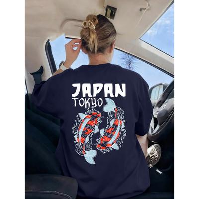 Harajuku Japan Tokyo Koi Print Women T-Shirt Summer Y2K T Shirts Breathable Comfortable Top Woman Short Sleeve