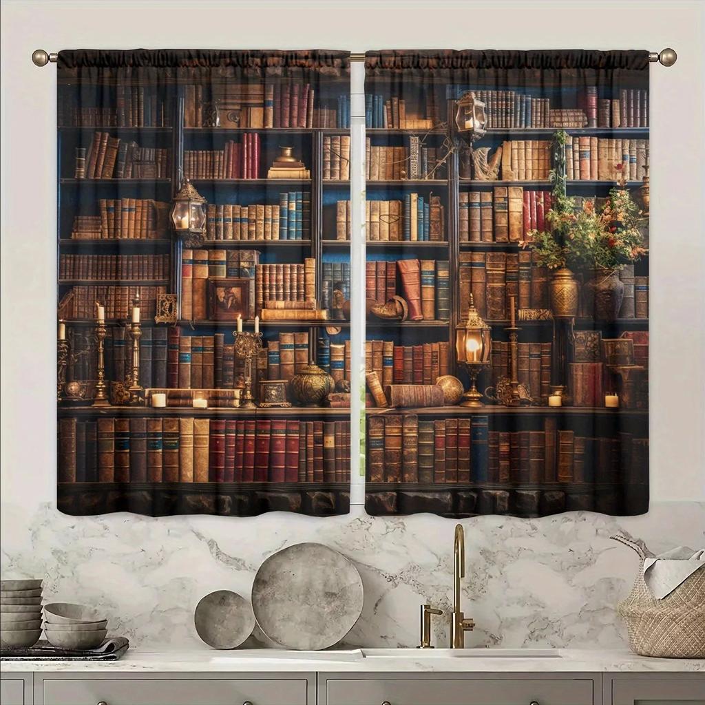Middle Ages Bookcase Printed Curtain Home Decor Window Treatment Bedroom Kitchen Living Room Curtains Made Of Polyester With Rod Pocket Area