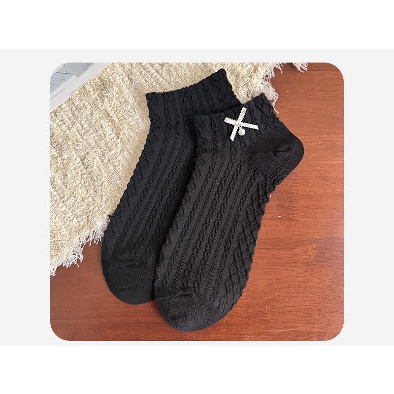 Bowknot Socks Women's Short Cotton Socks Sweet Boneless Breathable Women's Versatile Cotton Socks for Spring and Summer