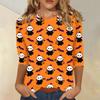 Women’s Casual Three Quarter Sleeve Halloween Print Crew Neck Top with Relaxed Fit for Seasonal Wear and Everyday Outfits