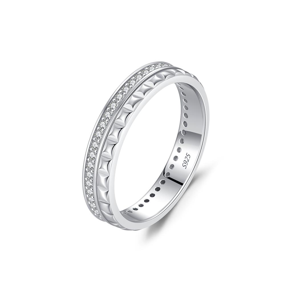 MODIAN 925 Silver Trendy Sparkling Clear CZ Lattice Eternity Band Rings For Women Wedding Fine Jewelry Gift
