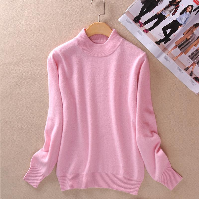 

GMXIA Autumn and Winter Women s Semi-high-neck Knitted Pullover Sweater, Slimming Long-sleeved Solid Color Base Sweater M