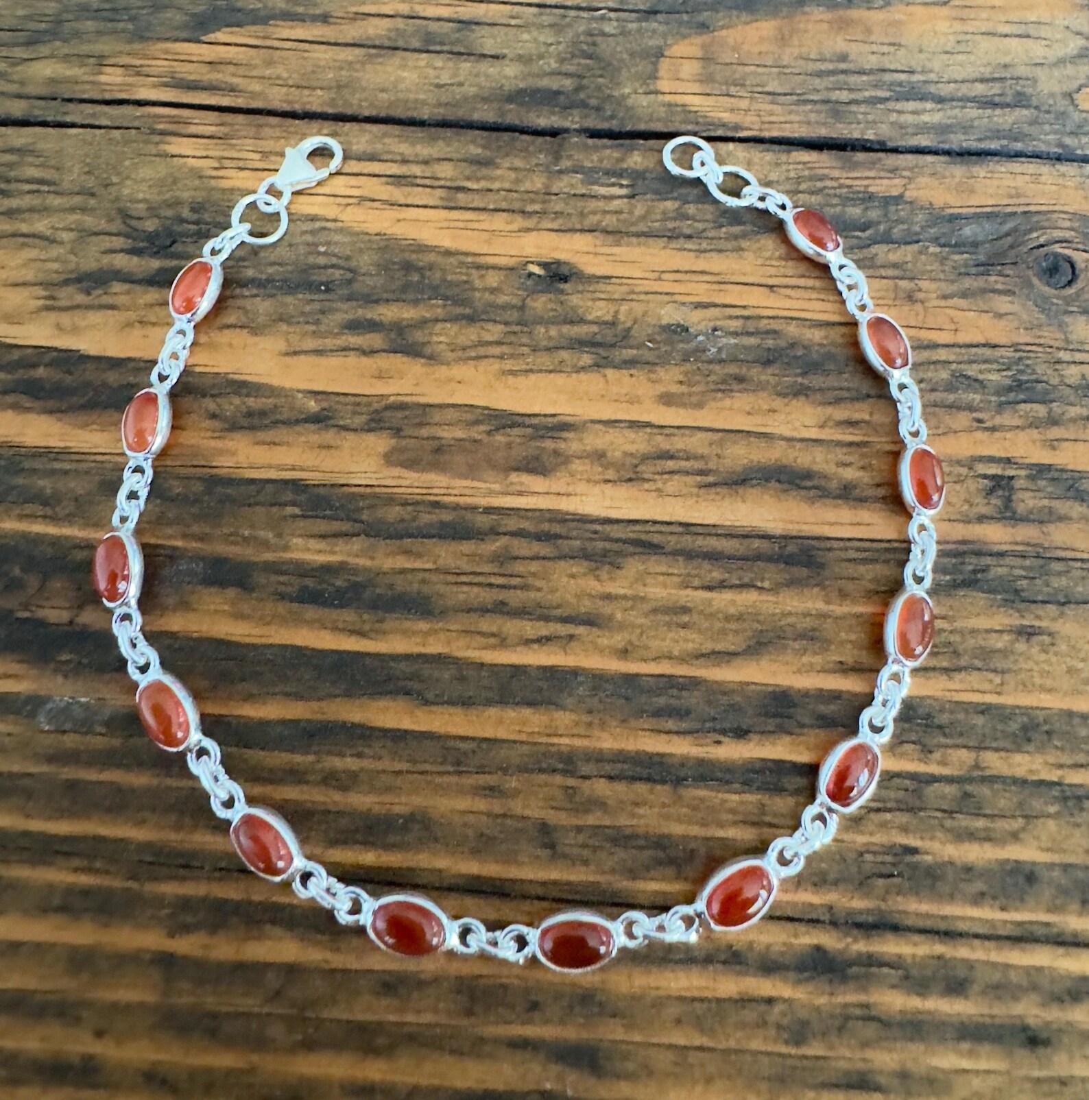 

Solid 925 Sterling Silver Carnelian Oval Gemstone Handmade Bracelet Dainty Silver Bracelet 7 inch