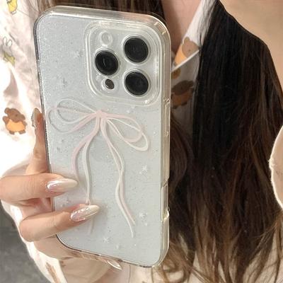 Κορέα Σπινθηροβόλο Ροζ Λευκό Φιόγκος Θήκη Κινητού Για iPhone 16 15 14 12 13 11ProMax Mini Pro XR XS 78Plus Αντι-Πτώση Προστατευτικό Κάλυμμα