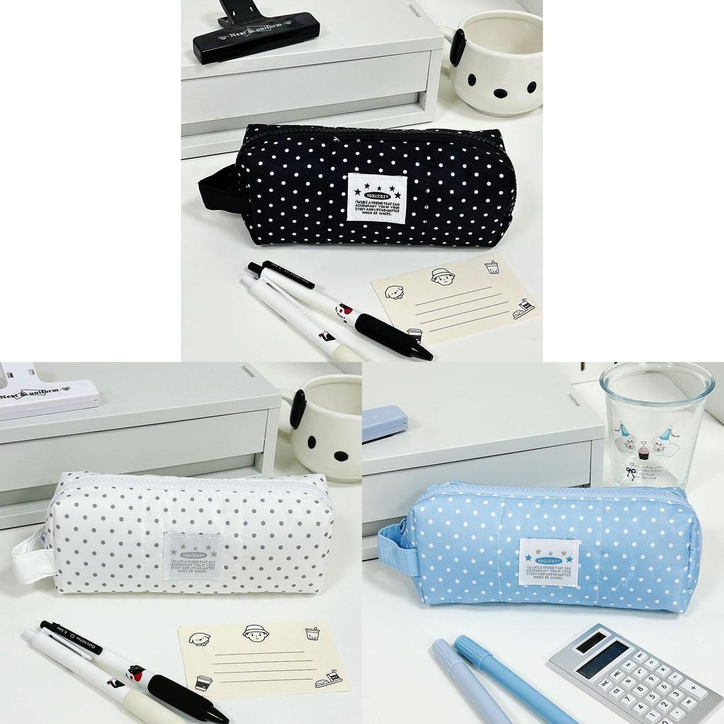 Minimalist Canvas Pencil Case With Dot Print Design For Students Desk Organizer Storage