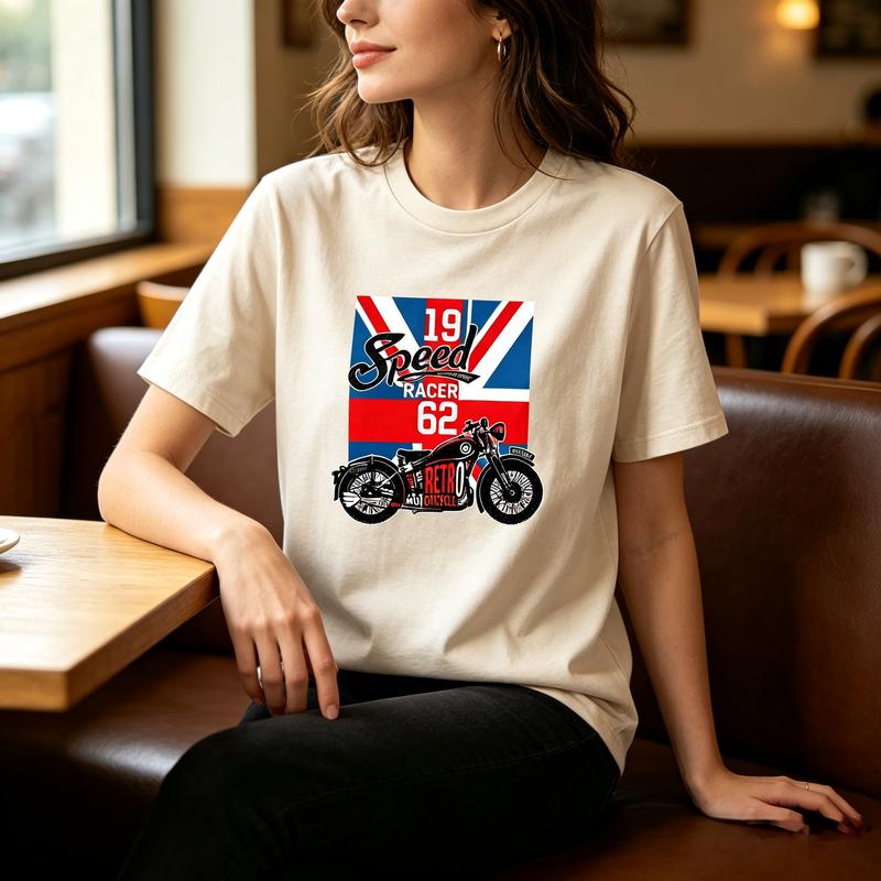 British Flag Vintage Motorcycle Graphic TShirt 19 Speed Racer 62 Print Casual Streetwear Cotton Short Sleeve Tee for Unisex Unisex