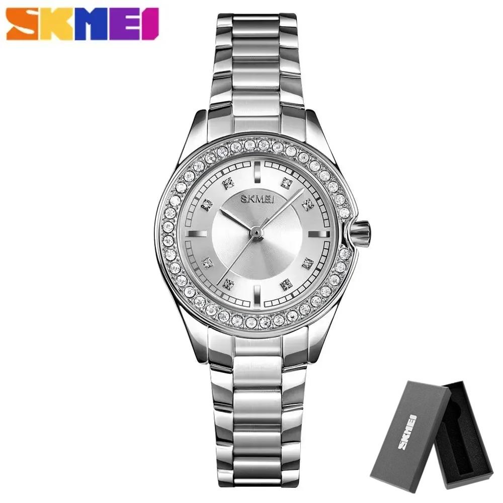 SKMEI 1534 Quartz Watch Innovative Diamond Wristwatches Lady Watches Waterproof Stainless Steel Strap Reloj Mujer Fashion Women