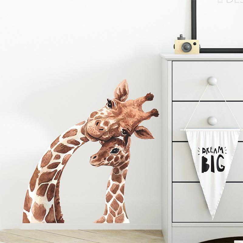 Cartoon Giraffe Family Wall Sticker Nakleyka for Kids Bedroom Nursery Bedroom Detskaya Entrance Hall Decor Decoration