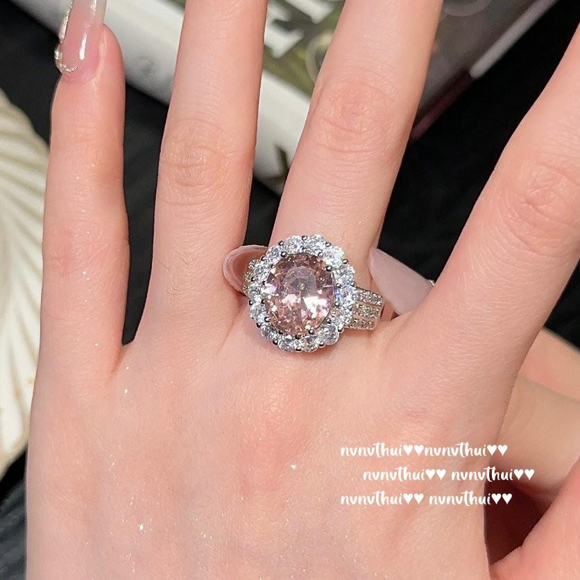 Beauty Is Crying, Pink Flower Plate Gemstone Ring, Papalacha Plated With 18K Gold, Cinnamon Large Carat Love Zircon Necklace.