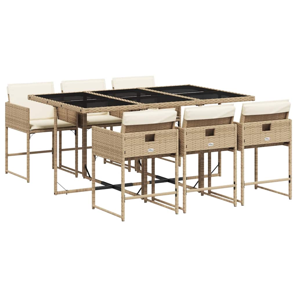 Vidaxl 7-Cz. Garden Furniture Set With Cushions, Beige, Poly Rattan
