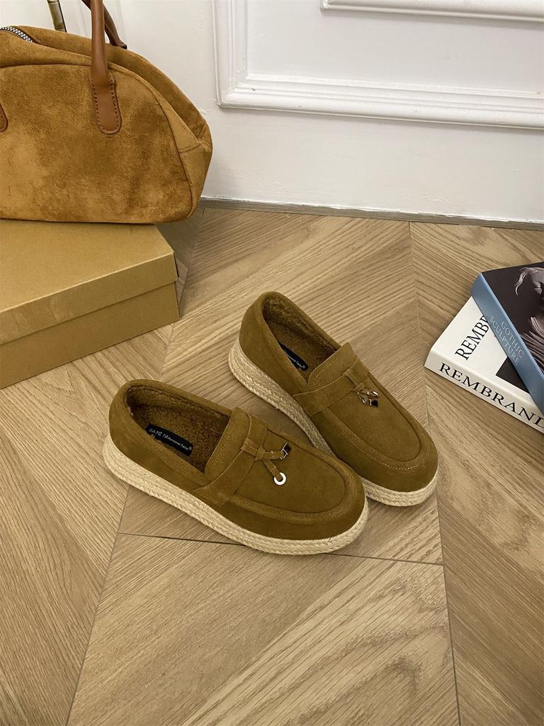 Old Qian Fengpo Heel Loafers Women's 2025 New Mao Mao Thick-soled One-pedal Single Shoes Linen Straw Fisherman Shoes