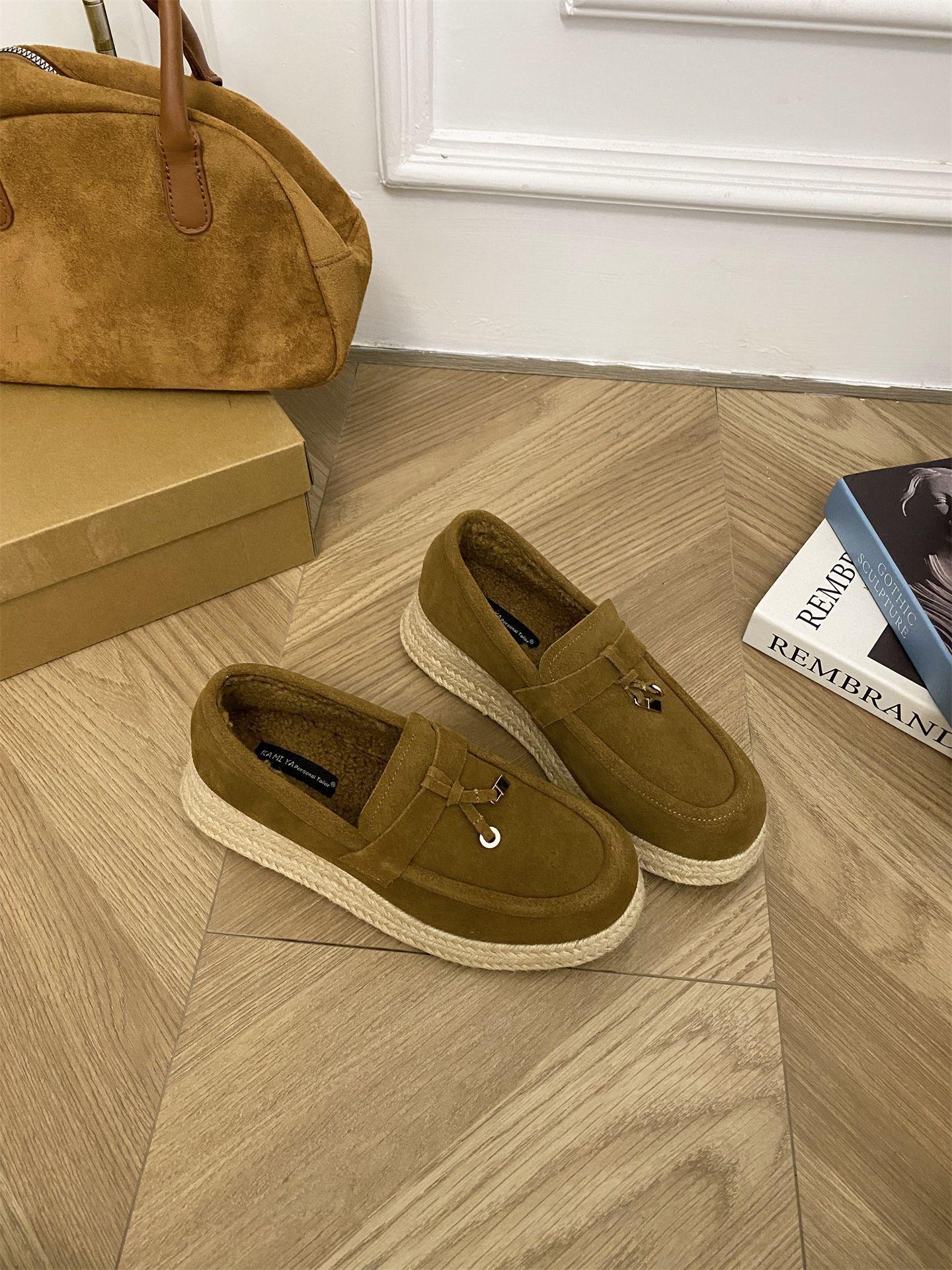 

Старые туфли-лоферы на каблуке Qian Fengpo Женские 2025 Новые Мао Мао на толстой подошве Однопедальные Одинарные туфли Лен Солома Туфли рыбака 40 коричневый