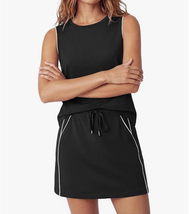 

Women s Sleeveless Round Neck Tennis Skirt Set - Casual Summer Two-Piece Sportswear 2026 Small чёрный