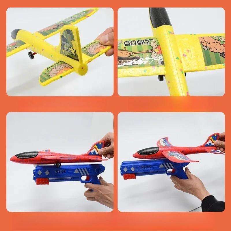 Avião de Espuma para Crianças Lançador de 10M Catapulta Arma de Avião Brinquedo Jogo ao Ar Livre Infantil Modelo de Bolha Tiro Brinquedos de Pista Giratória Presentes