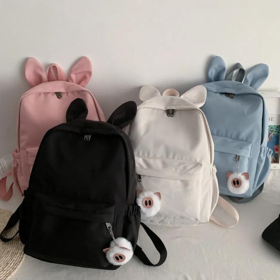 New Rabbit Ear Student Backpack Large Capacity Solid Color Women Backpack Adjustable Strap Lightweight Travel Bag Students