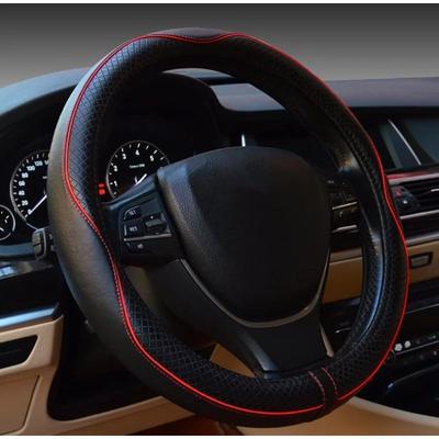 38cm Kožený potah volantu z mikrovlákna Vzor kosočtvercového prošívání Protiskluzová rukojeť Univerzální pro automobily Černá Červená Auto příslušenství do interiéru