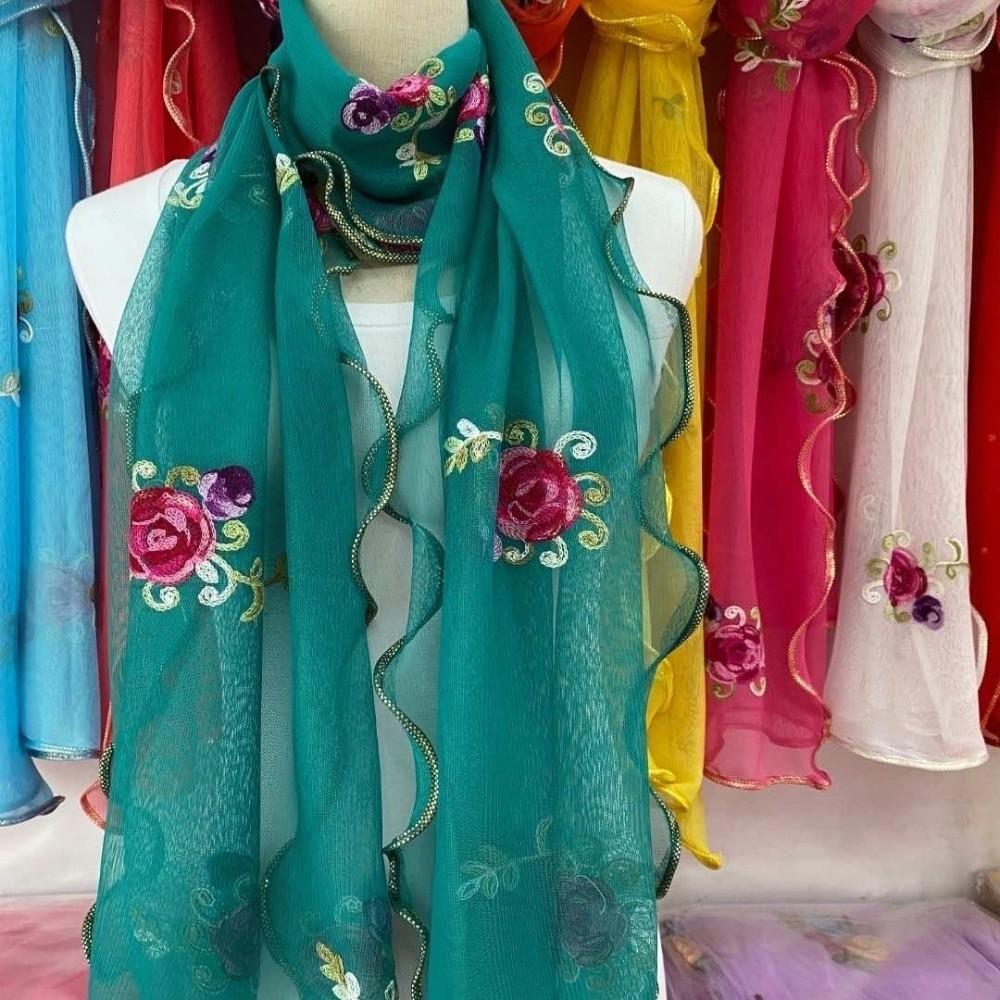

Fashion Floral Print Lace Scarf Elastic Colorful Lightweight Hijab Soft Shawl and Wrap
