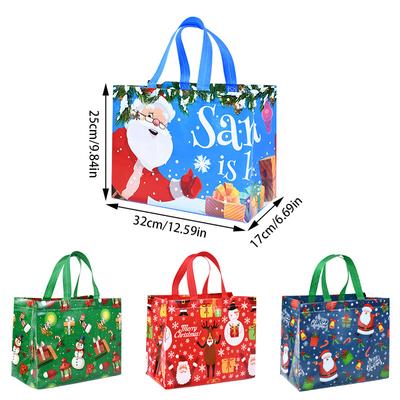 4Pcs Christmas Gift Bag with Handle Xmas Non-Woven Tote Bag Santa Snowman Candy Treat Bag Navidad 2025 New Year Party Decoration