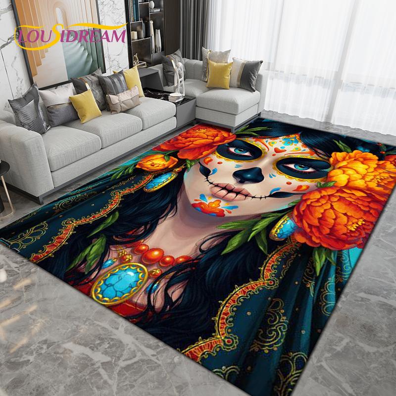 Cartoon Skull Girl Area Rug Large,Carpet Rug for Living Room Bedroom Sofa Decoration,Doormat Kitchen Bathroom Non-slip Floor Mat