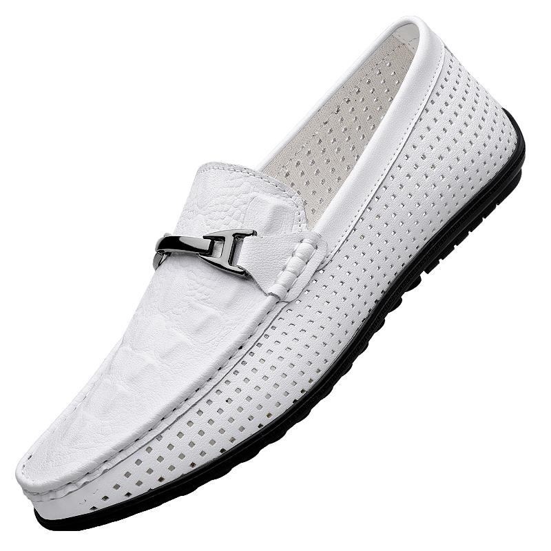 Summer New Men's Breathable Anti Slip Cowhide Outdoor Driving Shoes Fashionable Brand Men's Comfortable Soft Soled Bean Shoes