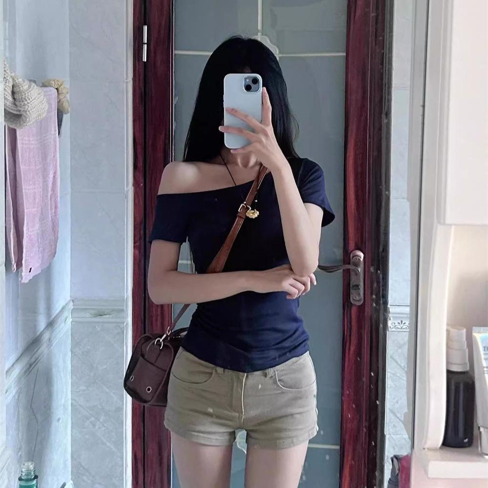 Spicy Girl One-Shoulder Slimming Waist-Hug T-Shirt - Summer Versatile Women's Top