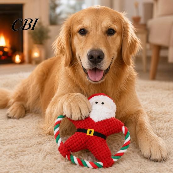 Plush Dog Toy with Sound Christmas Toy, Squeaky Chew Cotton Rope, Bite Resistant Pet Toys for Aggressive Chewers Holiday Small Medium Dogs,