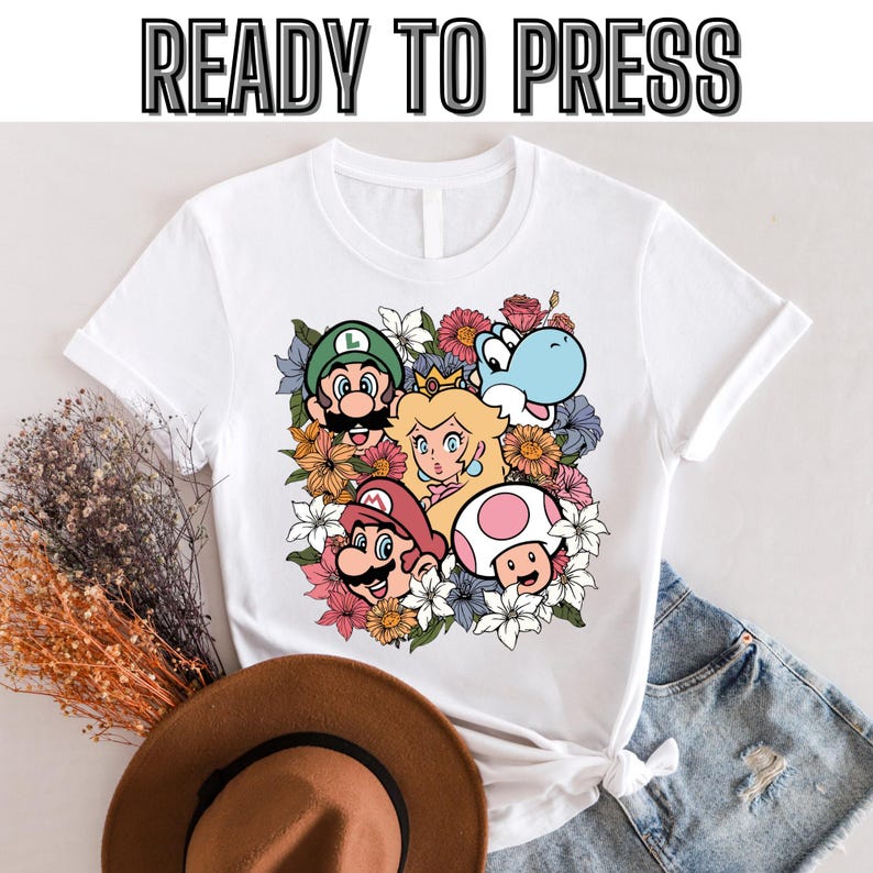 Return To Mario Floral Shirt, The Super Mario Bros Movie, Ready to press, Mario Trip T-Shirt, Cute Super Mario, Mario 2024 Dtf,Dtf transfer 160