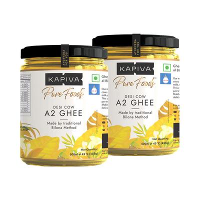 Milk Ghee Set A2 (2 X 500 Ml), A2 Milk Desi Ghee Set, Kapiva