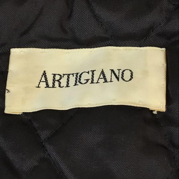 Artigiano Leder Stehkragenmantel Herren L Schwarz Gestepptes Futter(GEBRAUCHT)