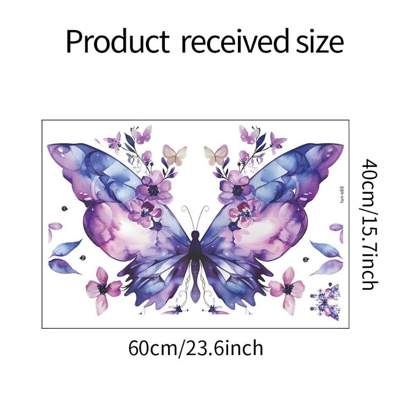 1PCS Fantasy Purple Butterfly Flowers Bedroom Living Room Wall Beautify Decorative Wall Sticker PVC Material Wall Decoration
