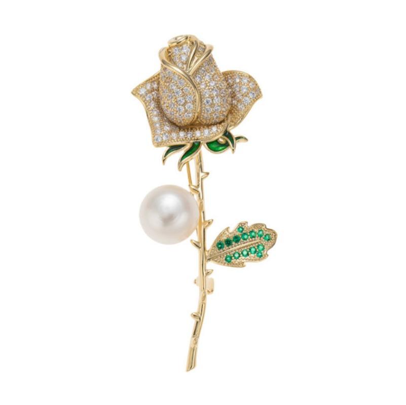 

1Pc Chic Rose Brooch for Women Men Flower Plant Brooches Pins Inlaid Zircon Jewelry Trendy Accessories Party Gift