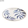 Blue Leaf Ceramic Shallow Plate Creative Steak Plate Dessert Plate Salad Plates Sushi Snack Plates Hotel Featured Tableware