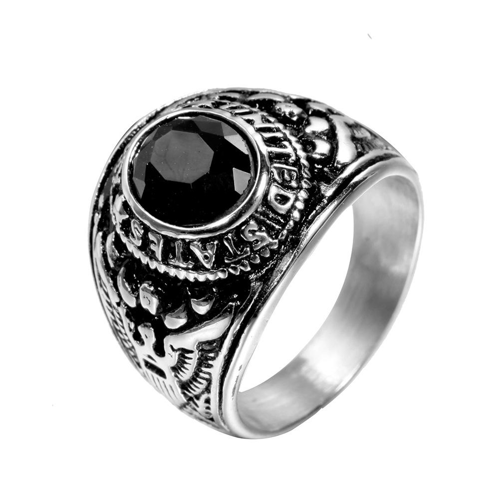 Stainless Steel Eagle Ring Military Vintage Band with Diamond Multi Color Titanium Jewelry