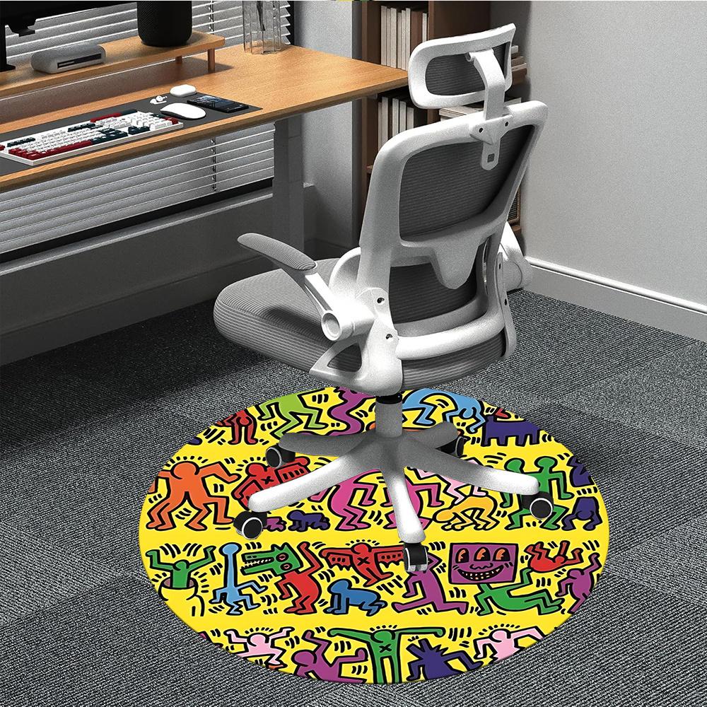 

1pc Dance Party Cartoon Office Round Area Rug, Indoor Mat Suitable ForOffice, Under Office Chairs Bedroom Living Room Home Decor, Room Decot103 80cm by 80cm