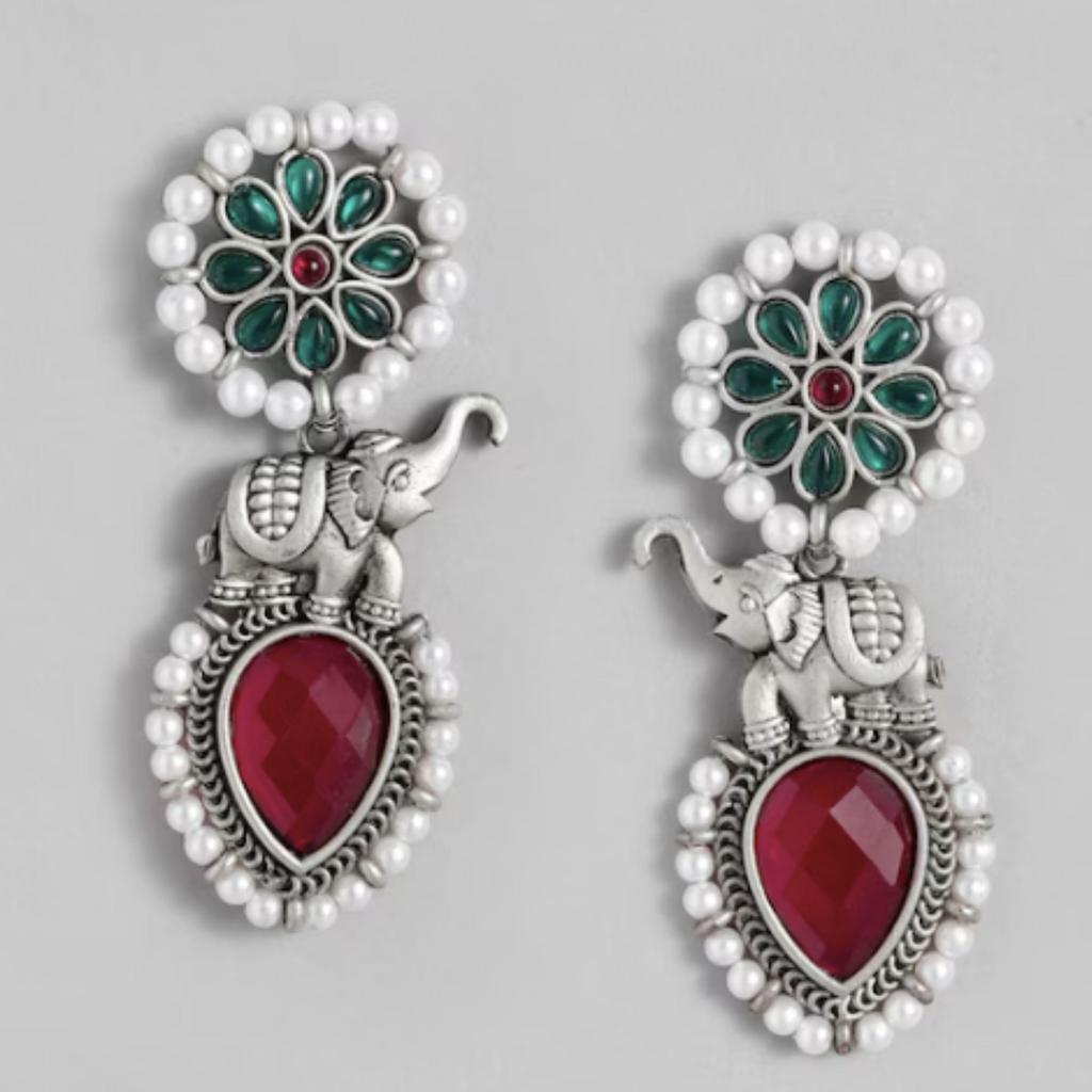 Oxidised Silver Polish Earrings, Silver Pearl Jewelry, Handmade Earring, Women Fashion Earrings